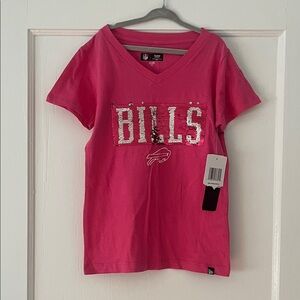 NWT NFL Buffalo Bills Kids Pink V-Neck Reversible Sequin T-Shirt - Size 7/8